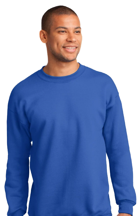 Man wearing a blue long sleeve sweater